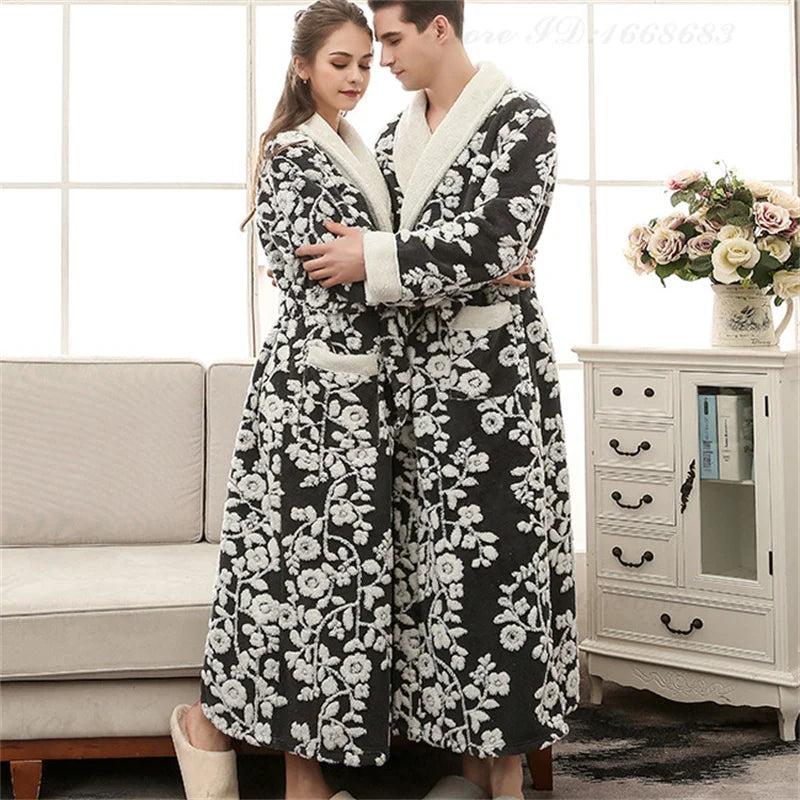 Thick Flannel Jacquard Couple Bathrobe