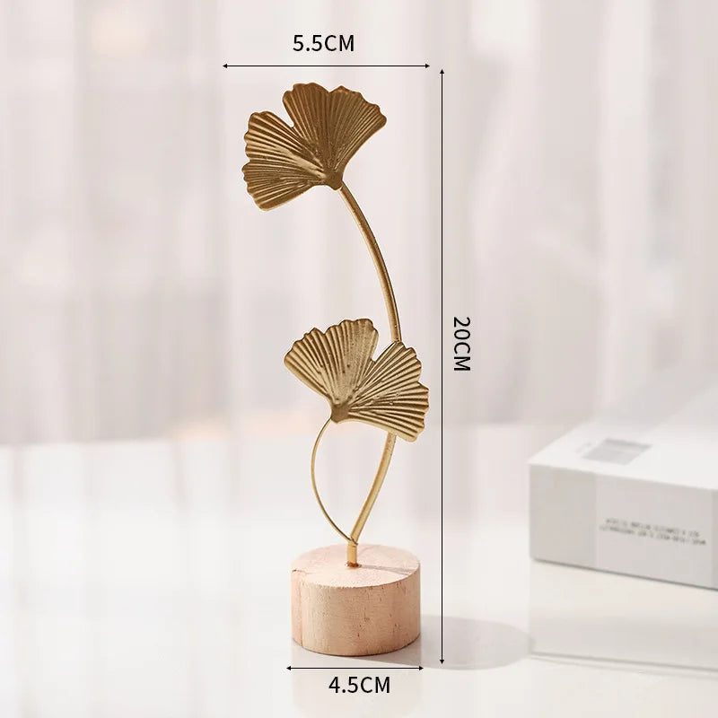 Golden Ginkgo Leaf Feather Metal Figurine