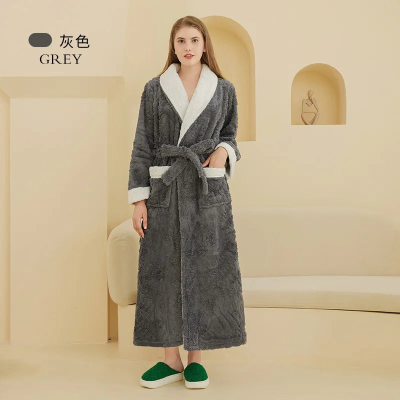 Thick Flannel Jacquard Couple Bathrobe