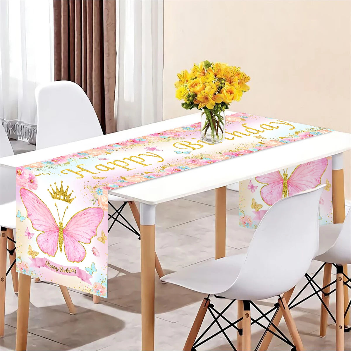Black Gold Birthday Table Runner Table Cover Happy Birthday Party Decorations For Kids Adults Home 1st Bithday Table Decor