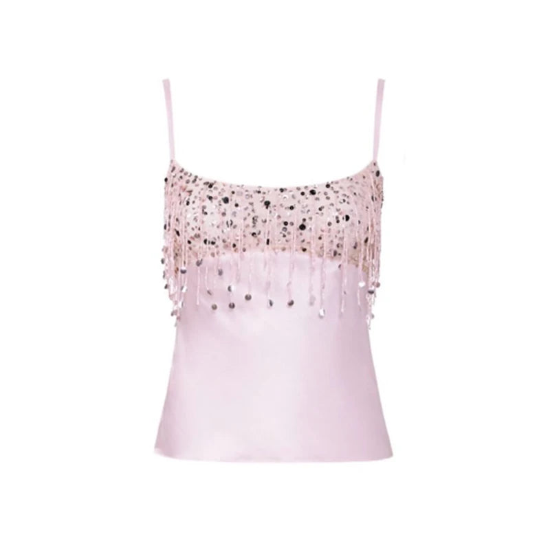 2025 Spring Summer Sexy Beach Tassel Skirt Set – Sequin Backless Sleeveless Ibiza Festival Outfit