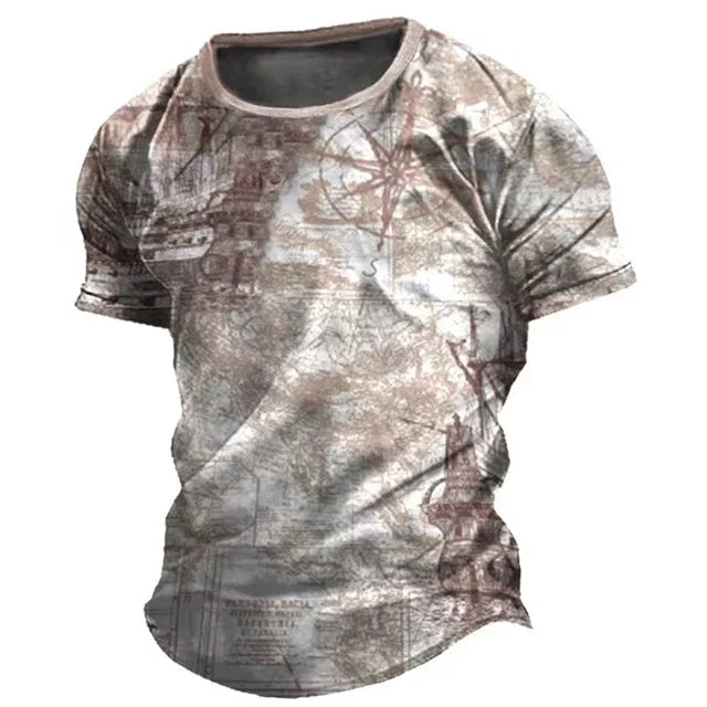 Vintage Men’s Compass Print T-Shirt
