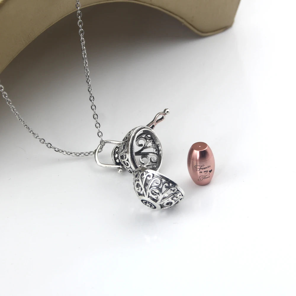 Vintage Hollow Flower Cremation Jewelry Necklace
