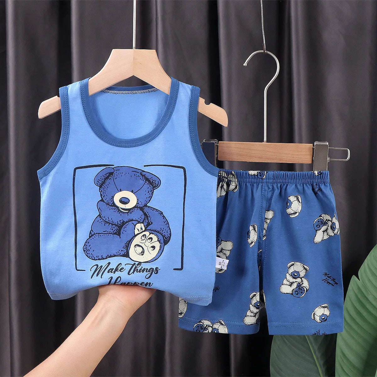 2PCS Baby & Kids Summer Outfit – Cotton Sleeveless T-Shirt + Shorts Set for Boys & Girls
