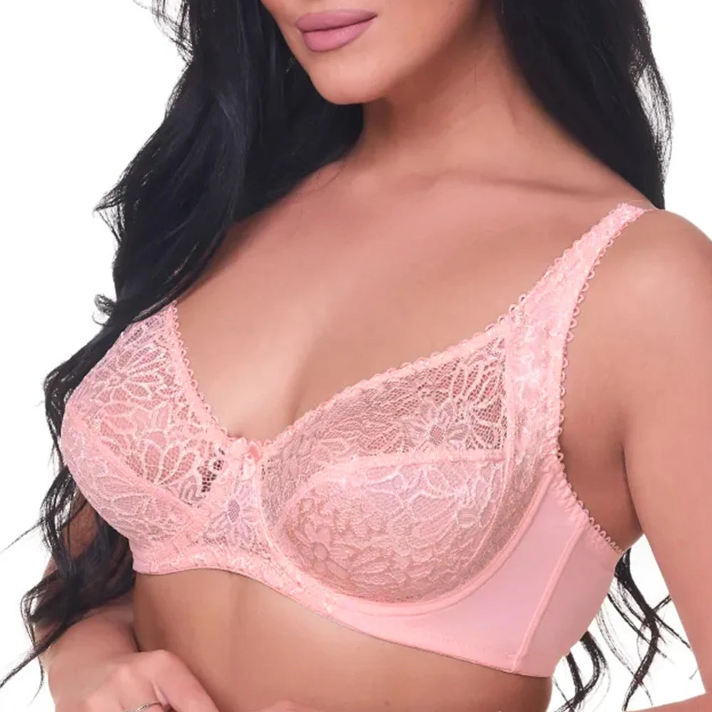 Plus Size Lace Underwire Bra – Sexy Sheer Lingerie Top (C–F Cup)