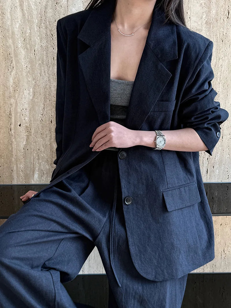 2025 Spring Linen Blazer & Pants Set for Women – Cotton-Linen Suit Pieces (Sold Separately)