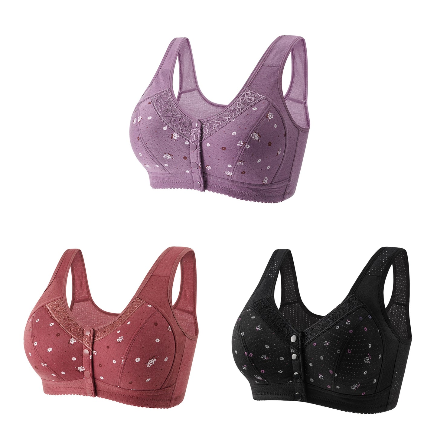 3Pcs/Set Front Closure Plus Size Bras