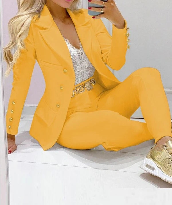 Women’s Autumn Two-Piece Set – Long Sleeve Coat & Trousers Suit