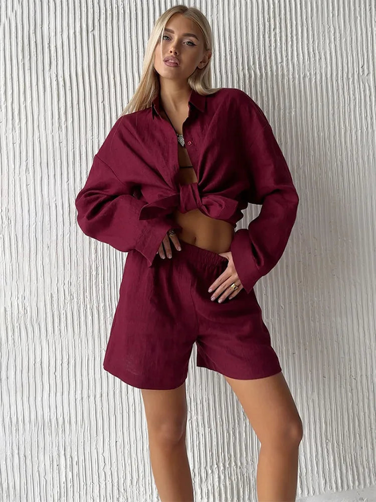 2025 Women's Casual Cotton-Linen Shirt & Pants Set – Spring Loose Fit Outfit