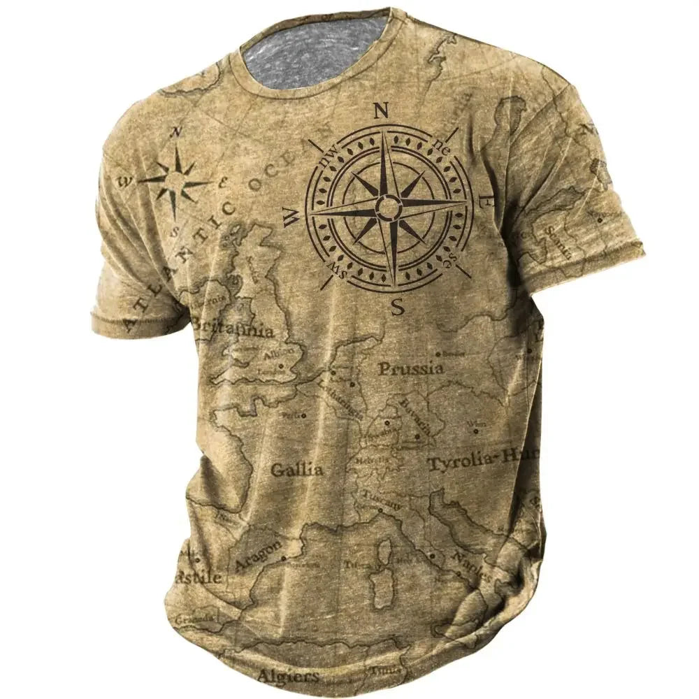 Vintage Men’s Compass Print T-Shirt