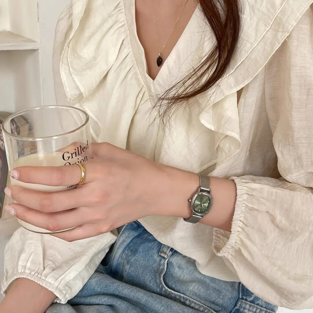 Small Oval Dial Green Watch