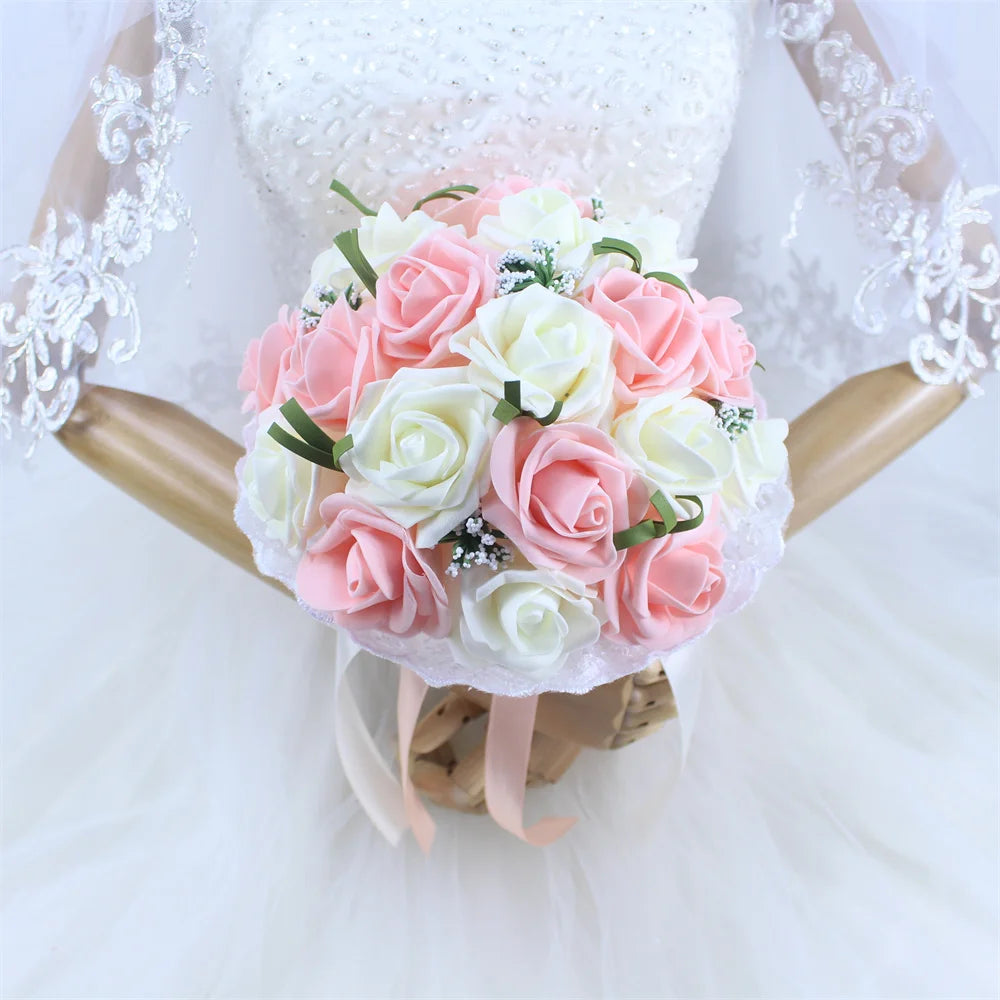 Elegant Blue Bridal Bouquet – Artificial PE Roses with Pearls