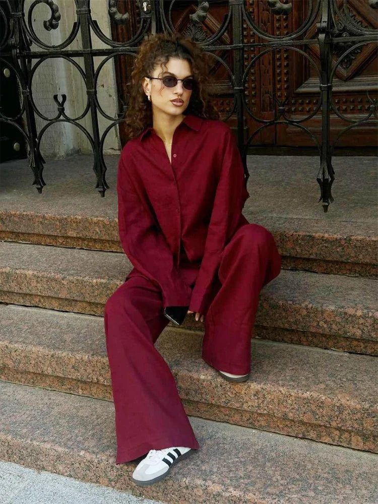 2025 Women's Casual Cotton-Linen Shirt & Pants Set – Spring Loose Fit Outfit