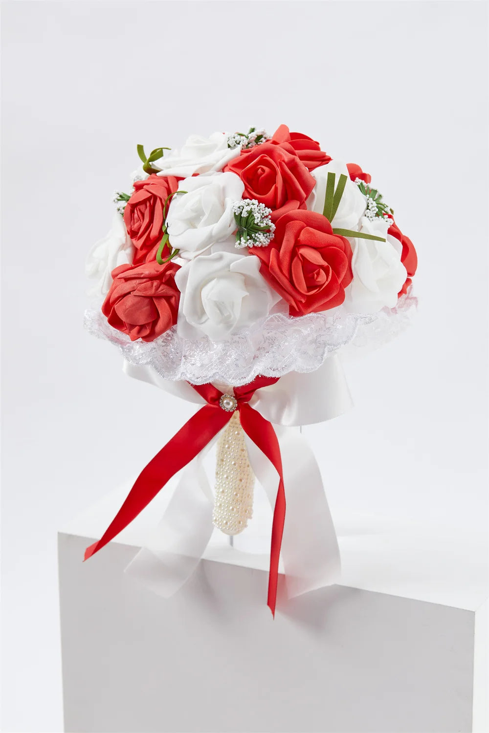 Elegant Blue Bridal Bouquet – Artificial PE Roses with Pearls
