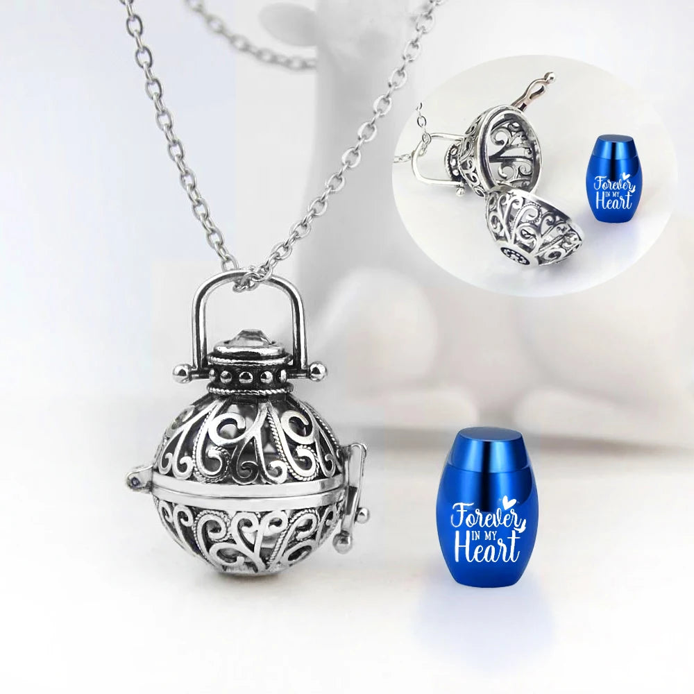 Vintage Hollow Flower Cremation Jewelry Necklace