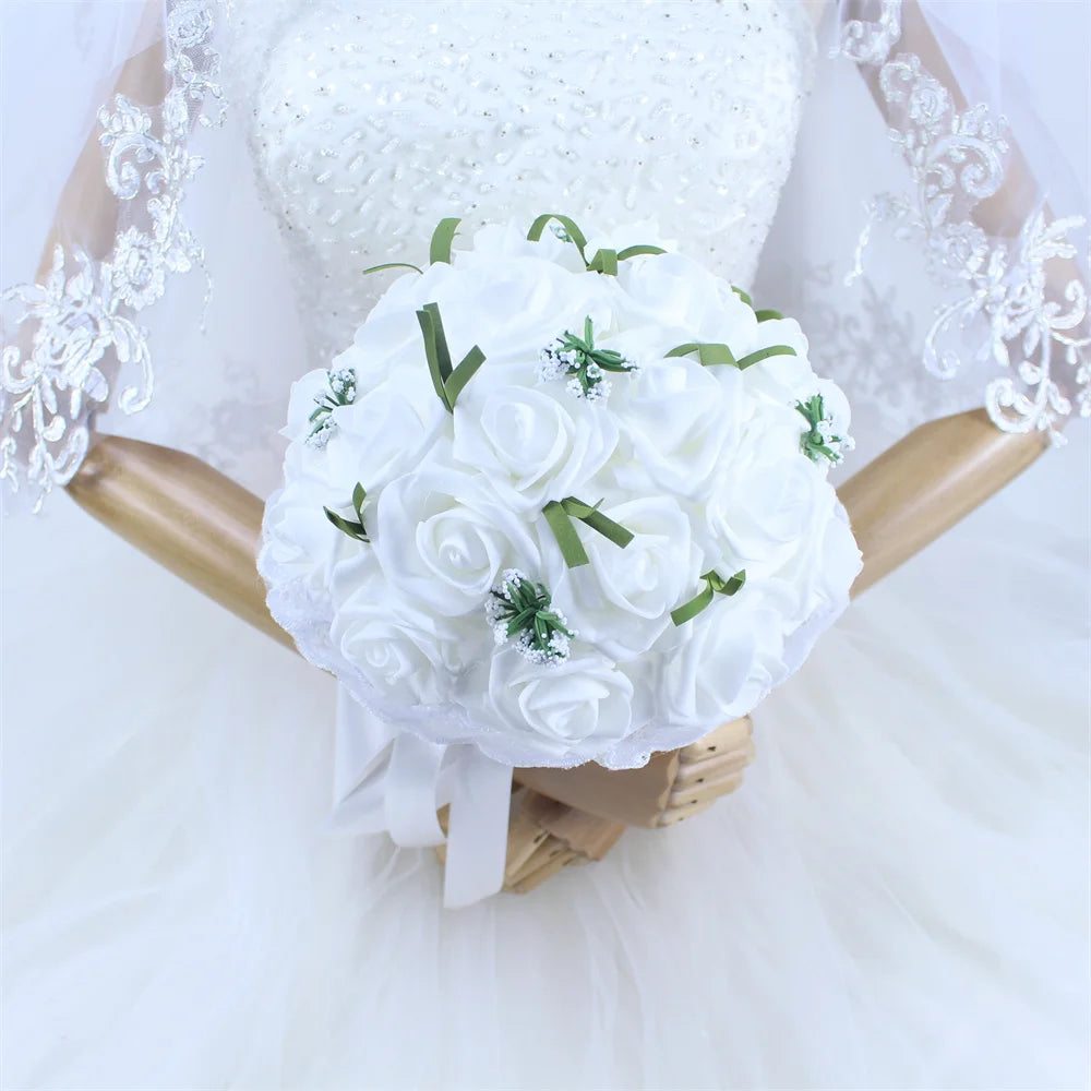 Elegant Blue Bridal Bouquet – Artificial PE Roses with Pearls