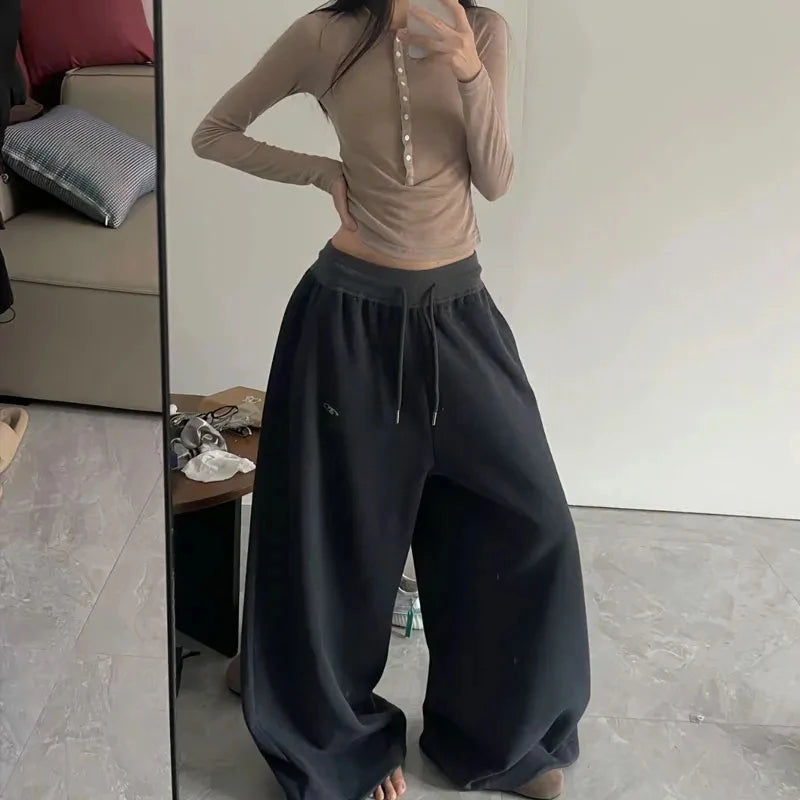 2025 Y2K Vintage Baggy Sweatpants for Women – Korean Style Wide-Leg Streetwear Trousers