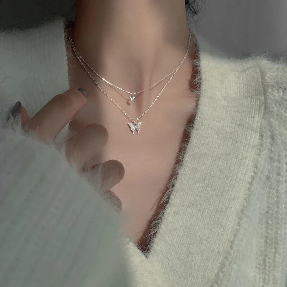 SUMENG 2025 Double Layer Star & Moon Necklace