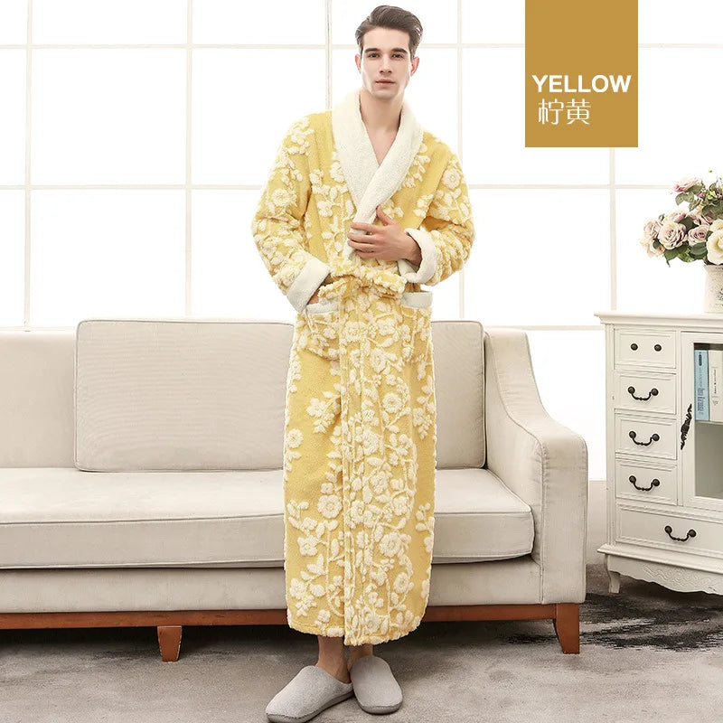 Thick Flannel Jacquard Couple Bathrobe