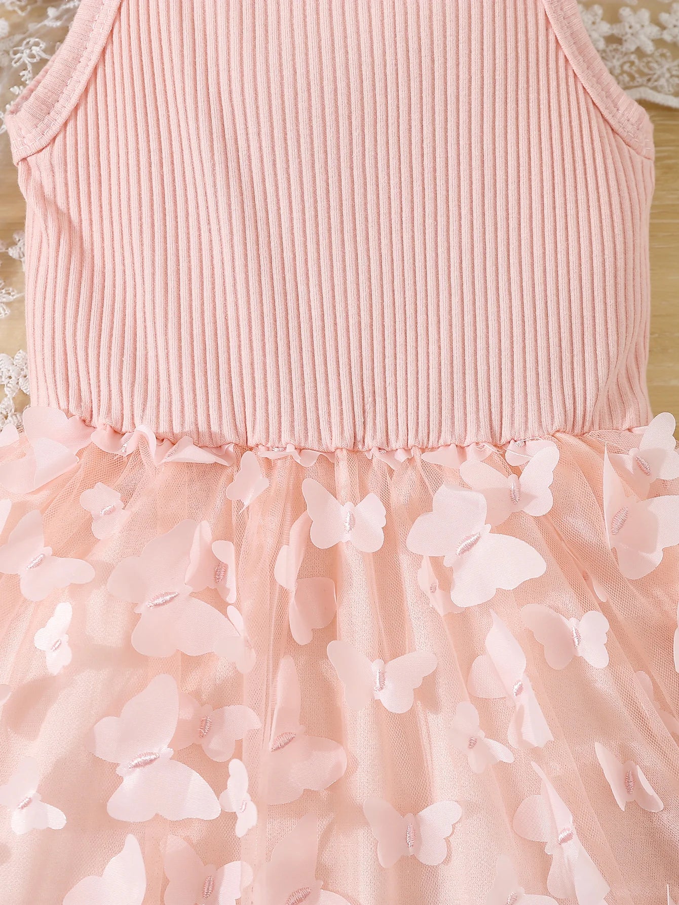 Summer Toddler & Kids Girl’s Butterfly Decor Mesh Splicing Cami Dress