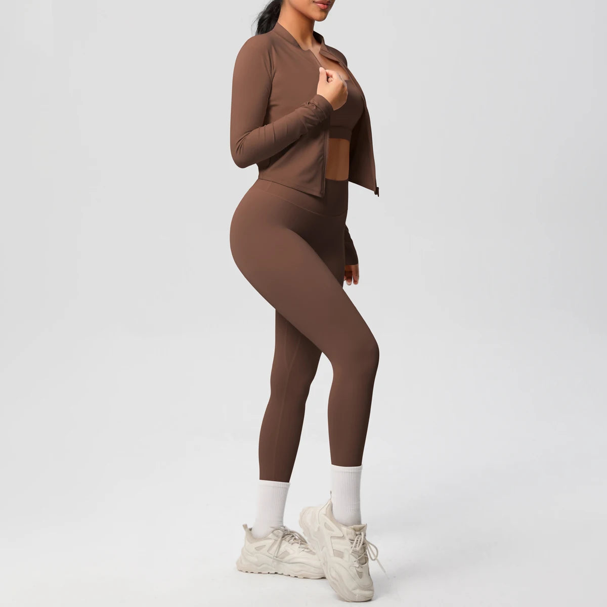 3-Piece Women's Sportswear Yoga Set – Zipper Jacket, Sports Bra & Leggings