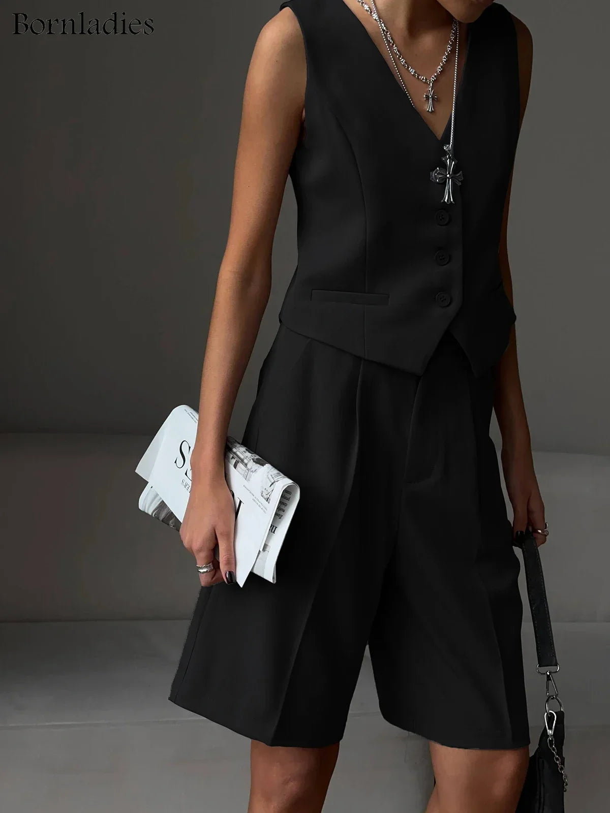 Summer Women’s Chic Vest & Shorts Set – 2-Piece Office & Casual Outfit
