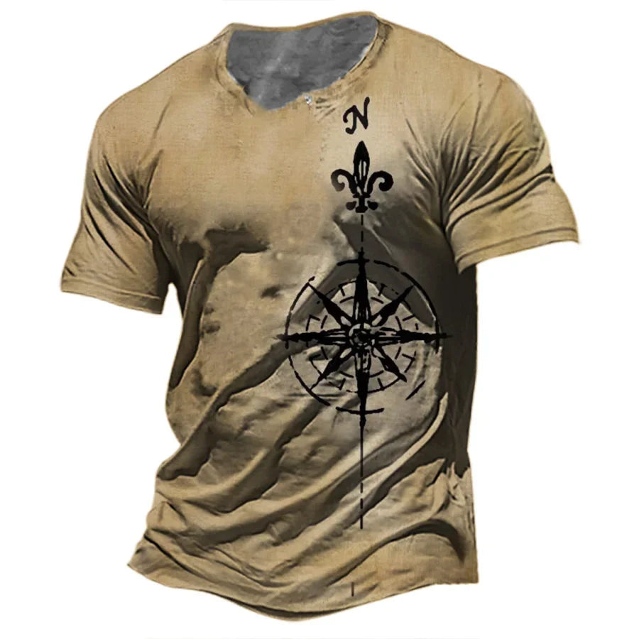 Vintage Men’s Compass Print T-Shirt