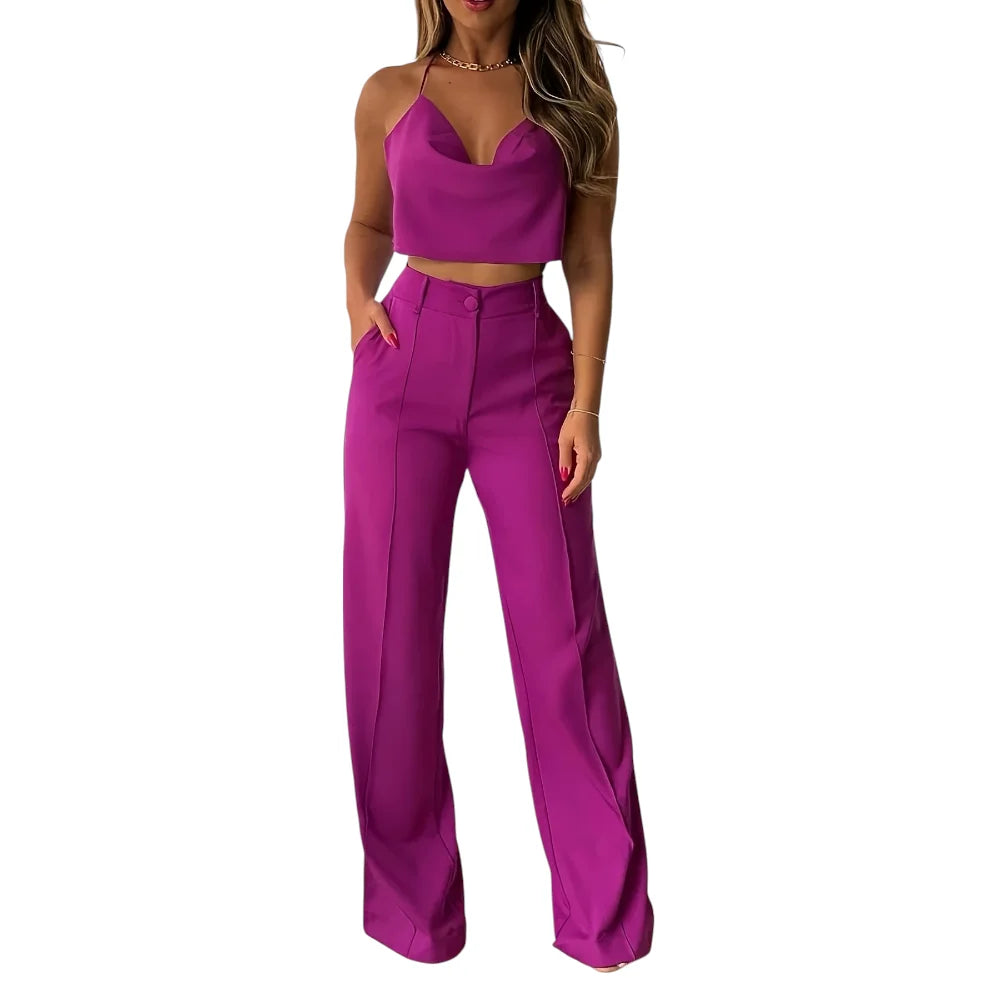 Women’s Two-Piece Summer Set – Sexy Suspender Top & Straight Pants