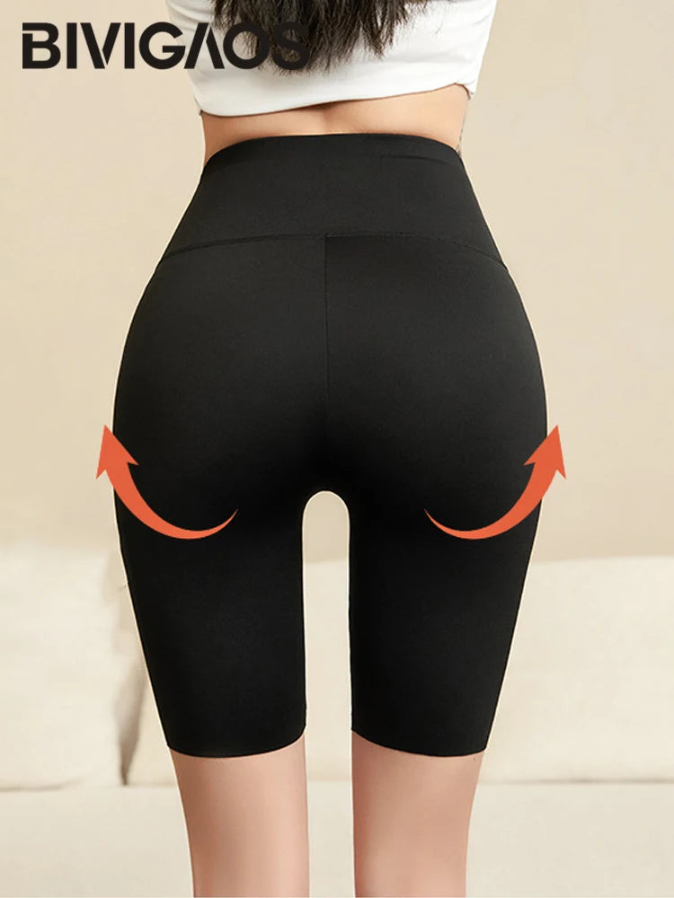 Summer Shark High-Waist Biker Shorts – Women’s Knee-Length Leggings