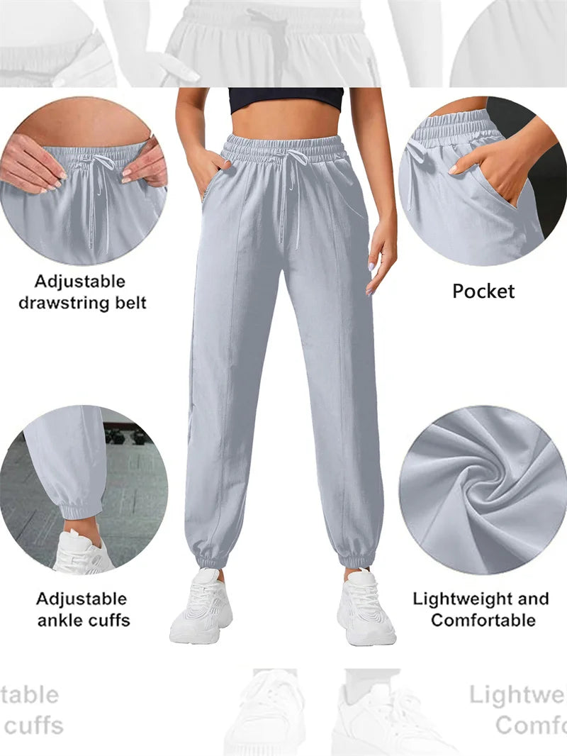 Women's Loose Running & Fitness Pants with Side Pockets – Ankle-Tied Yoga & Outdoor Sportswear