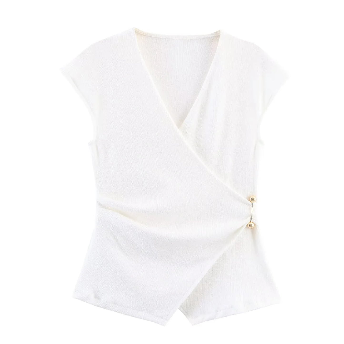 Summer New Women’s Two-Piece Set – Pin-Decorated Sleeveless Double-Breasted V-Neck Top & Mid-Waist Casual Pants