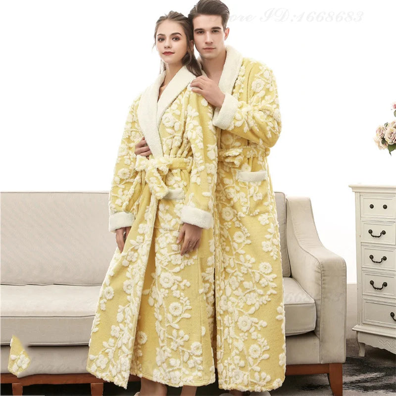 Thick Flannel Jacquard Couple Bathrobe