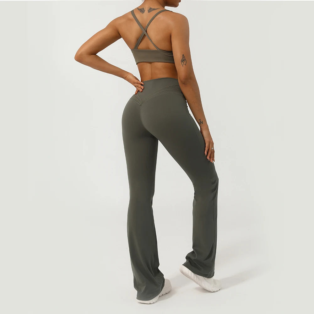 Flare Yoga Pants with Cross Waist – Booty-Lifting, Wide-Leg Activewear Leggings for Workout & Everyday Wear