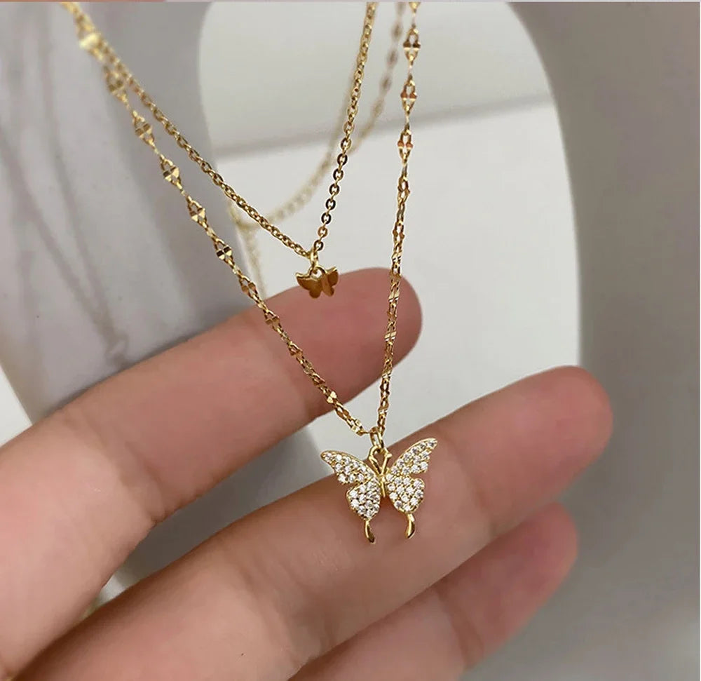 SUMENG 2025 Double Layer Star & Moon Necklace