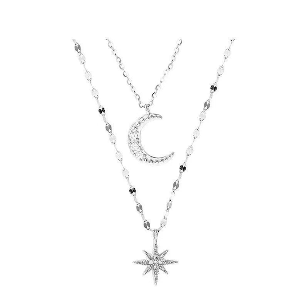 SUMENG 2025 Double Layer Star & Moon Necklace