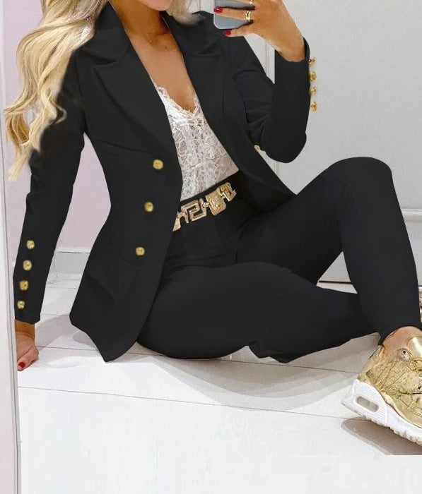 Women’s Autumn Two-Piece Set – Long Sleeve Coat & Trousers Suit