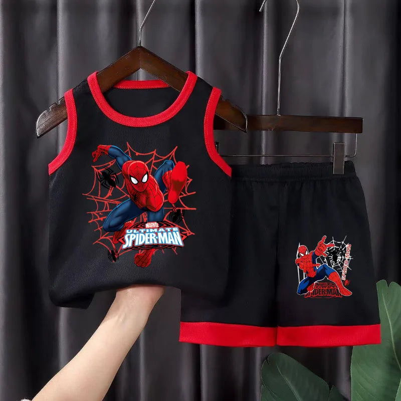 2025 Summer Boys Spiderman Anime Vest & Shorts Set