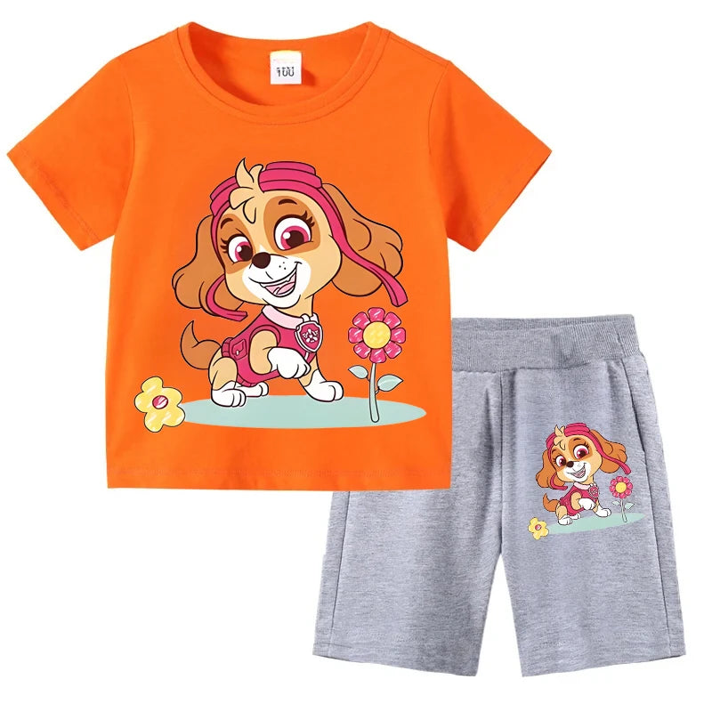 Kids Summer Cartoon Printed Clothing Set – Short Sleeve T-Shirt & Shorts for Girls