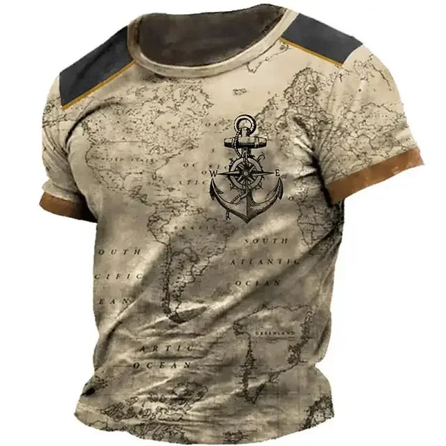 Vintage Men’s Compass Print T-Shirt