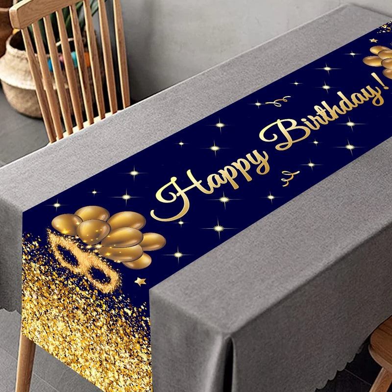 Black Gold Birthday Table Runner Table Cover Happy Birthday Party Decorations For Kids Adults Home 1st Bithday Table Decor