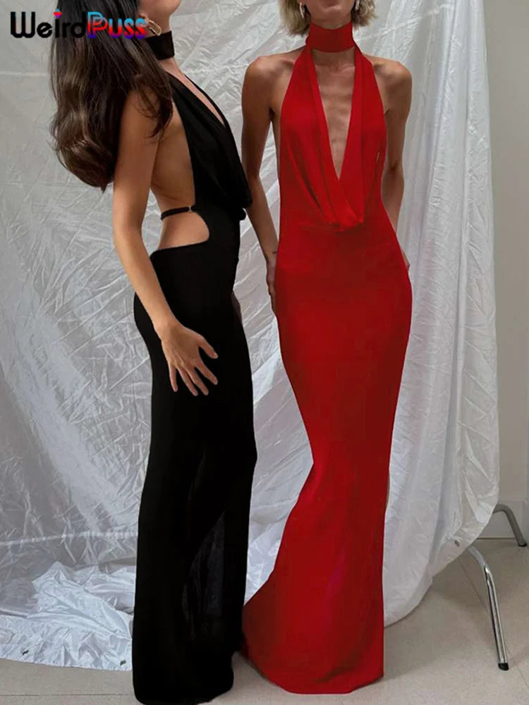 Sexy Low-Neck Backless Bodycon Dress – Midnight Banquet Glamour