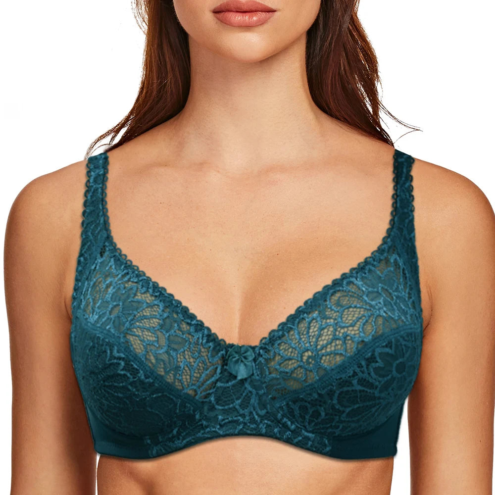Plus Size Lace Underwire Bra – Sexy Sheer Lingerie Top (C–F Cup)