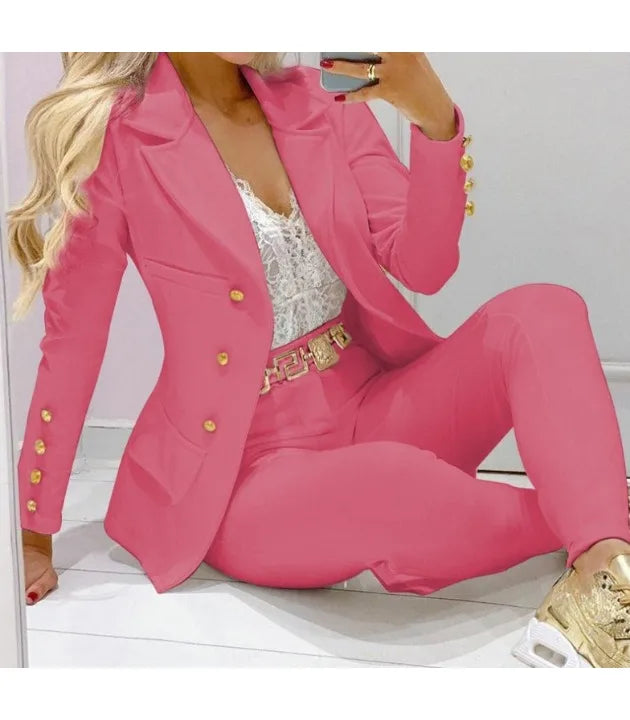 Women’s Autumn Two-Piece Set – Long Sleeve Coat & Trousers Suit