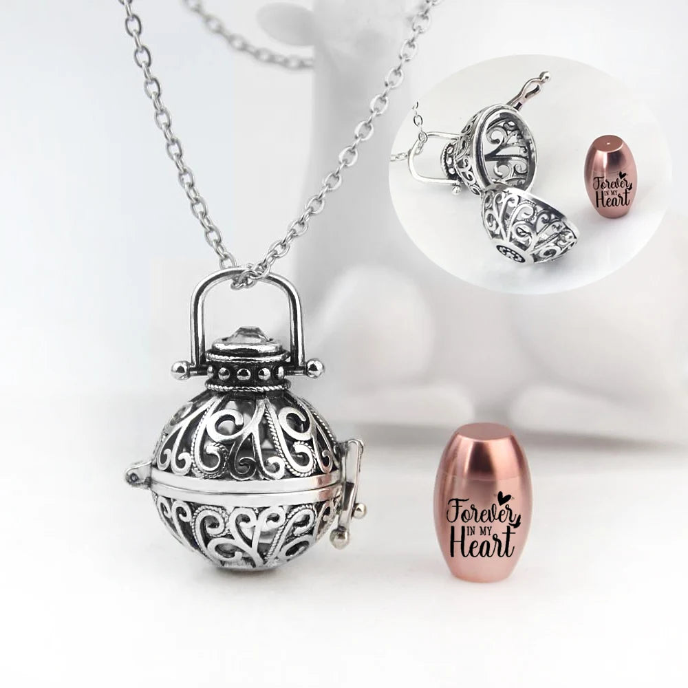 Vintage Hollow Flower Cremation Jewelry Necklace