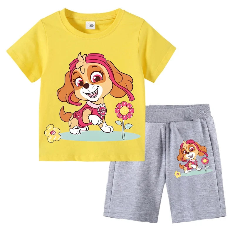 Kids Summer Cartoon Printed Clothing Set – Short Sleeve T-Shirt & Shorts for Girls