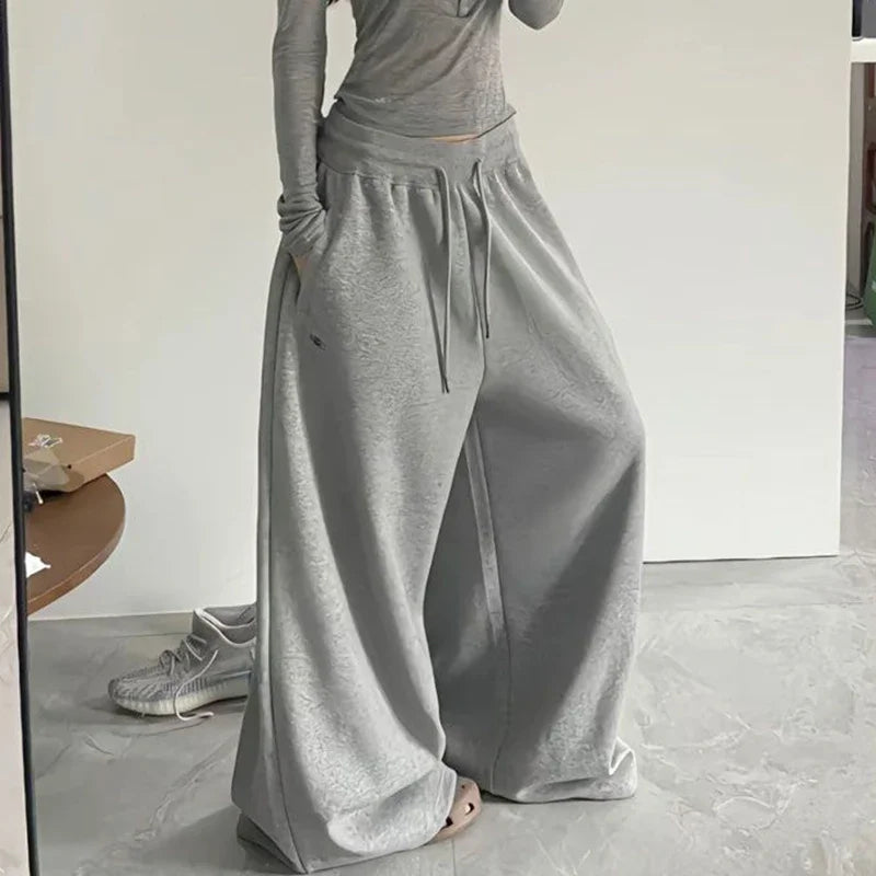 2025 Y2K Vintage Baggy Sweatpants for Women – Korean Style Wide-Leg Streetwear Trousers
