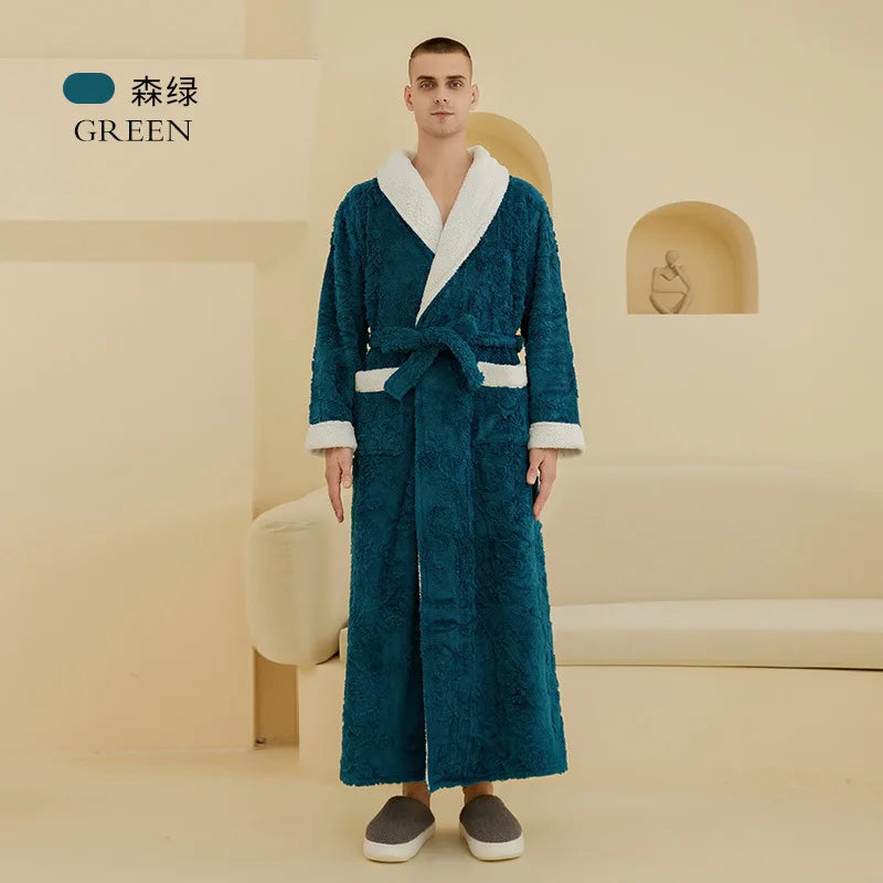 Thick Flannel Jacquard Couple Bathrobe