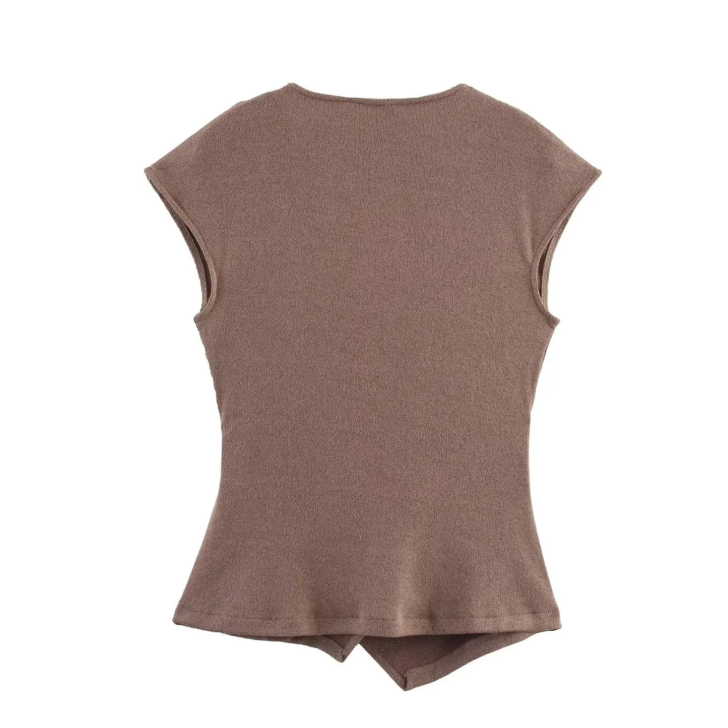 Summer New Women’s Two-Piece Set – Pin-Decorated Sleeveless Double-Breasted V-Neck Top & Mid-Waist Casual Pants