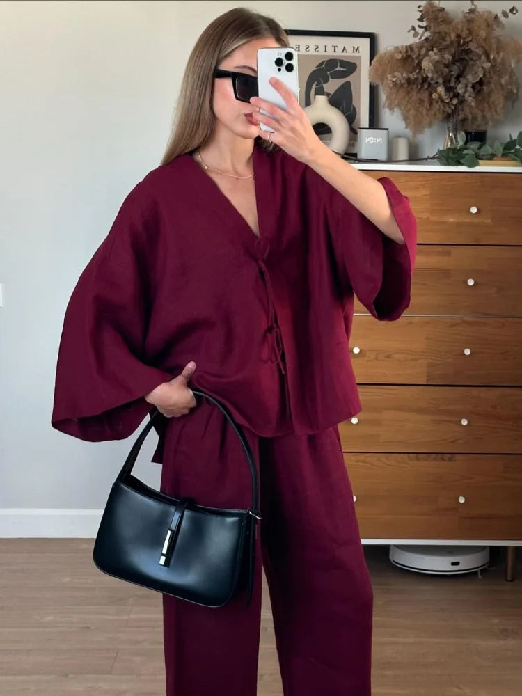 2025 Women's Casual Cotton-Linen Shirt & Pants Set – Spring Loose Fit Outfit