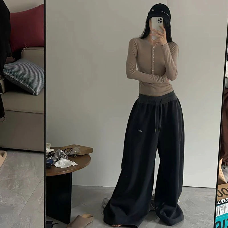 2025 Y2K Vintage Baggy Sweatpants for Women – Korean Style Wide-Leg Streetwear Trousers